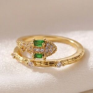 Luxury Cubic Zirconia Snake Stainless Steel 18K Gold-Plated Open Serpentine Ring